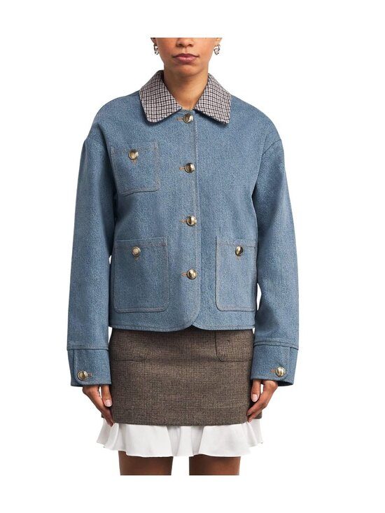 Sandro Jackets & Blazers - Sandro Light Blue Denim Jacket With Contrast Collar Womens Jean Coat